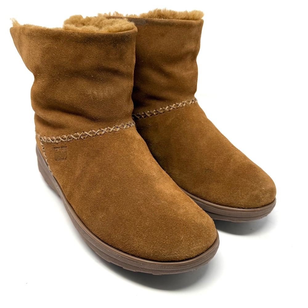FitFlop Mukluk Shortie Ankle Boots Brown Suede Shearling Lined Womens US 7 EU 38